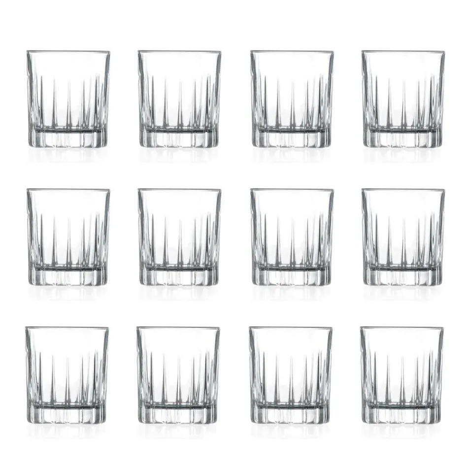 12 Bicchieri da Liquore in Eco Cristallo con Decori Lineari Design - Senzatempo Viadurini