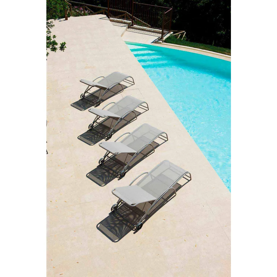 2 Chaise Longue Impilabili da Esterno in Metallo e Tessuto Made in Italy - Perlo Viadurini