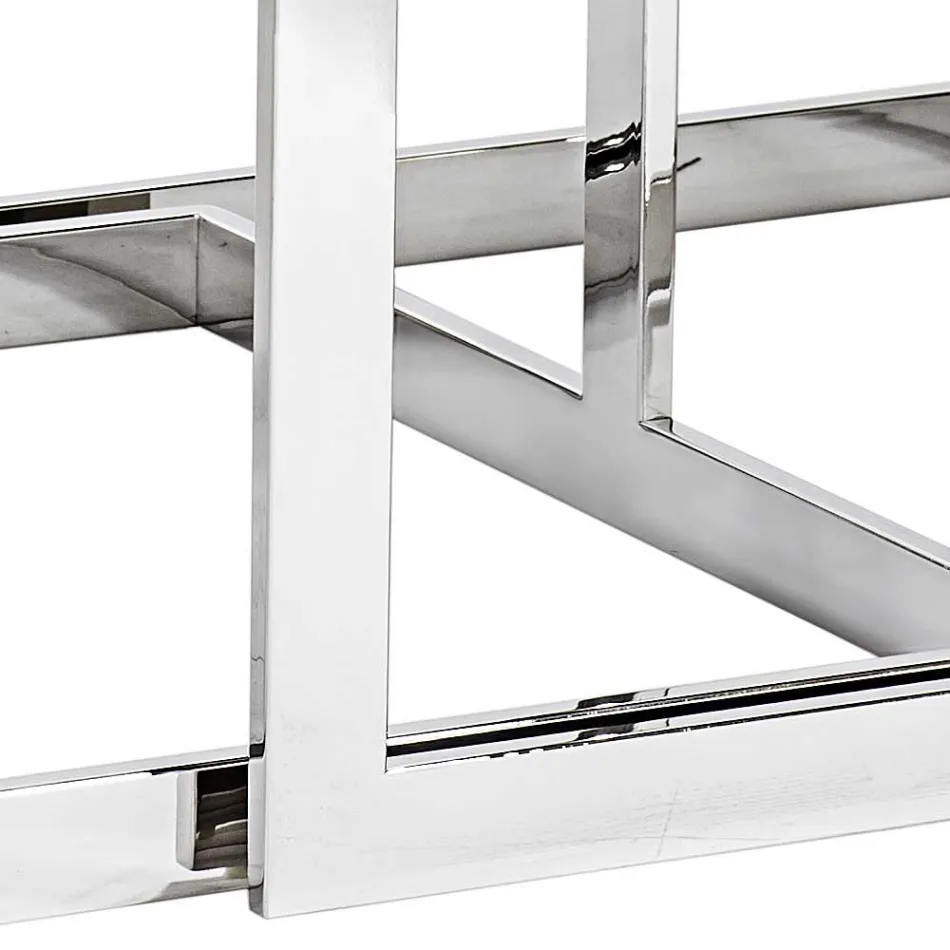 2 tavolini design moderno in acciaio con piano in vetro Bubbi Viadurini
