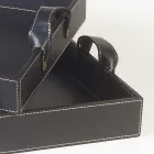 2 vassoi di design in cuoio nero 41x28x5cm e 45x32x6cm Anastasia Viadurini