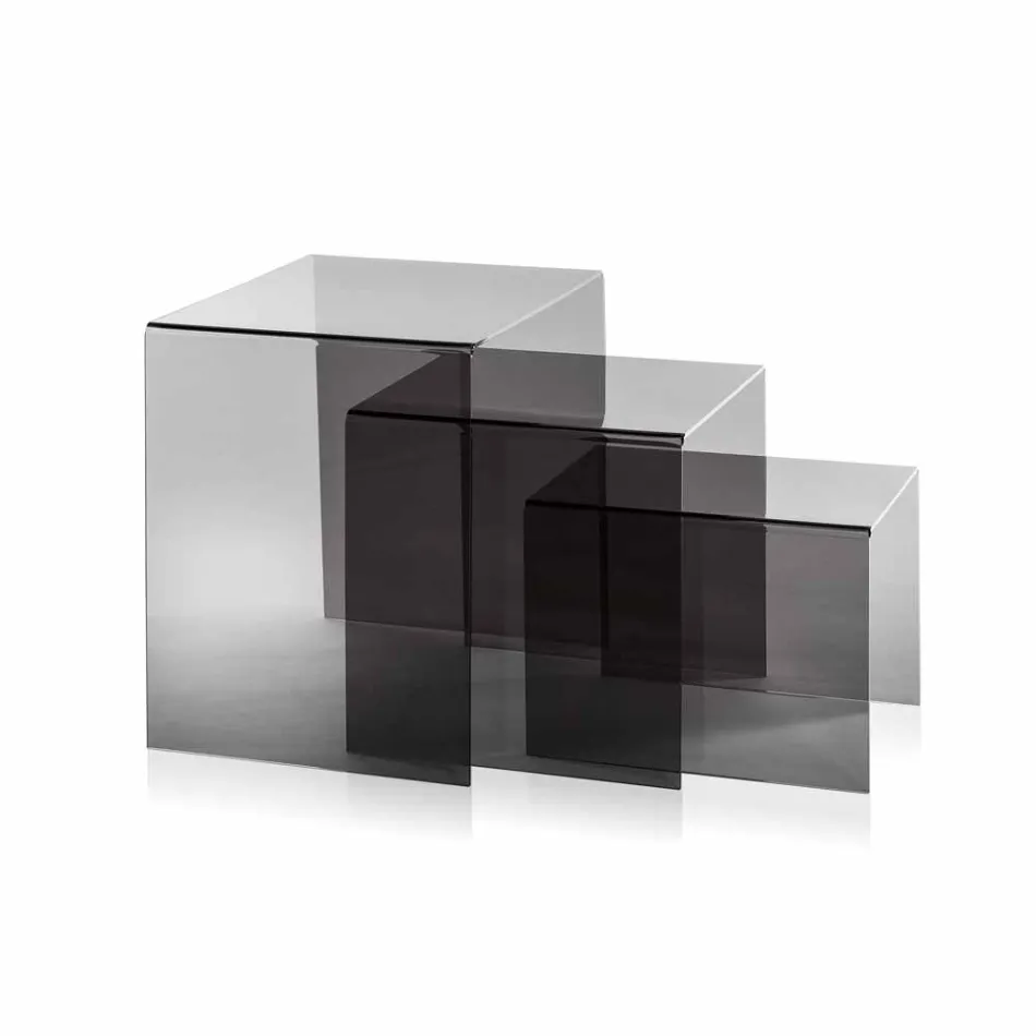 3 tavolini sovrapponibili fumé Amalia, design moderno, made in Italy Viadurini