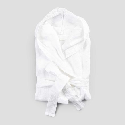 Accappatoio Bianco di Lino Pesante con Cappuccio Lusso Italiano - Palace Viadurini