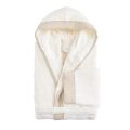 Accappatoio con Cappuccio in Spugna di Cotone e Balza in Lino - Mellow