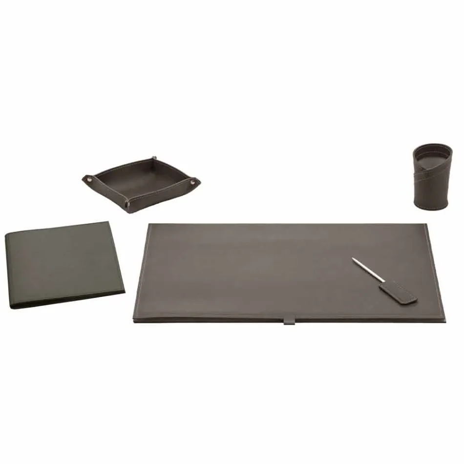 Accessori per Scrivania in Cuoio Rigenerato 5 Pezzi Made in Italy - Aristotele Viadurini