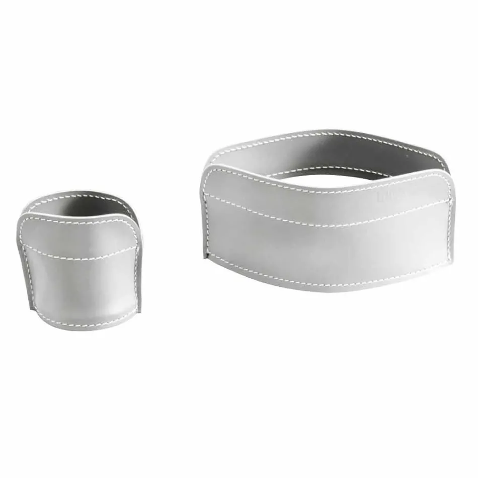 Accessori per Scrivania in Cuoio Rigenerato da 4 Pezzi Made in Italy - Ebe Viadurini