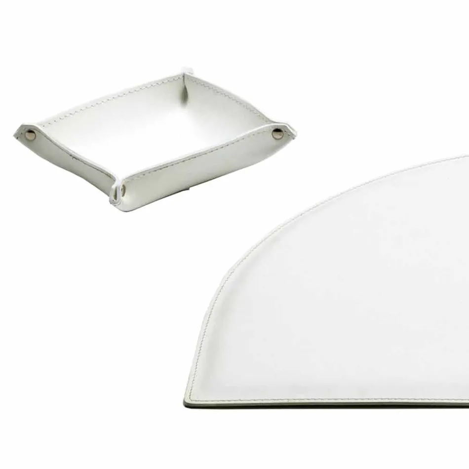 Accessori per Scrivania in Cuoio Rigenerato da 4 Pezzi Made in Italy - Medea Viadurini