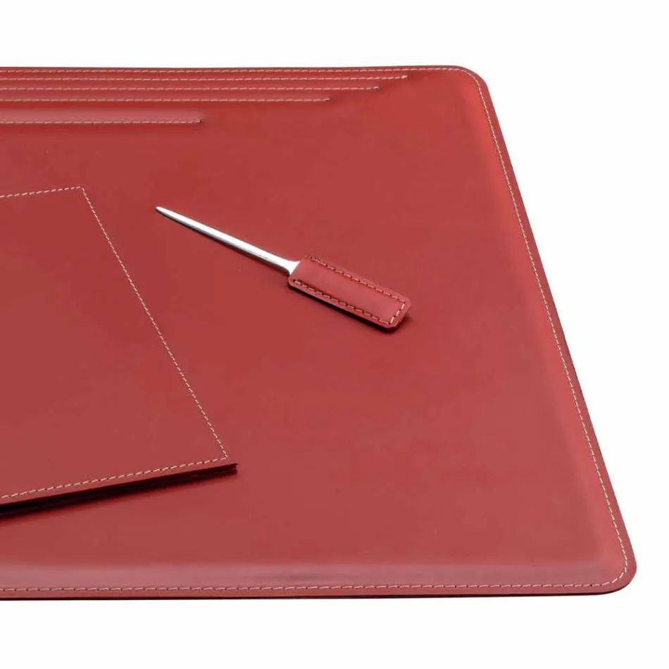 Accessori per Scrivania in Cuoio Rigenerato da 5 Pezzi Made in Italy - Ebe Viadurini