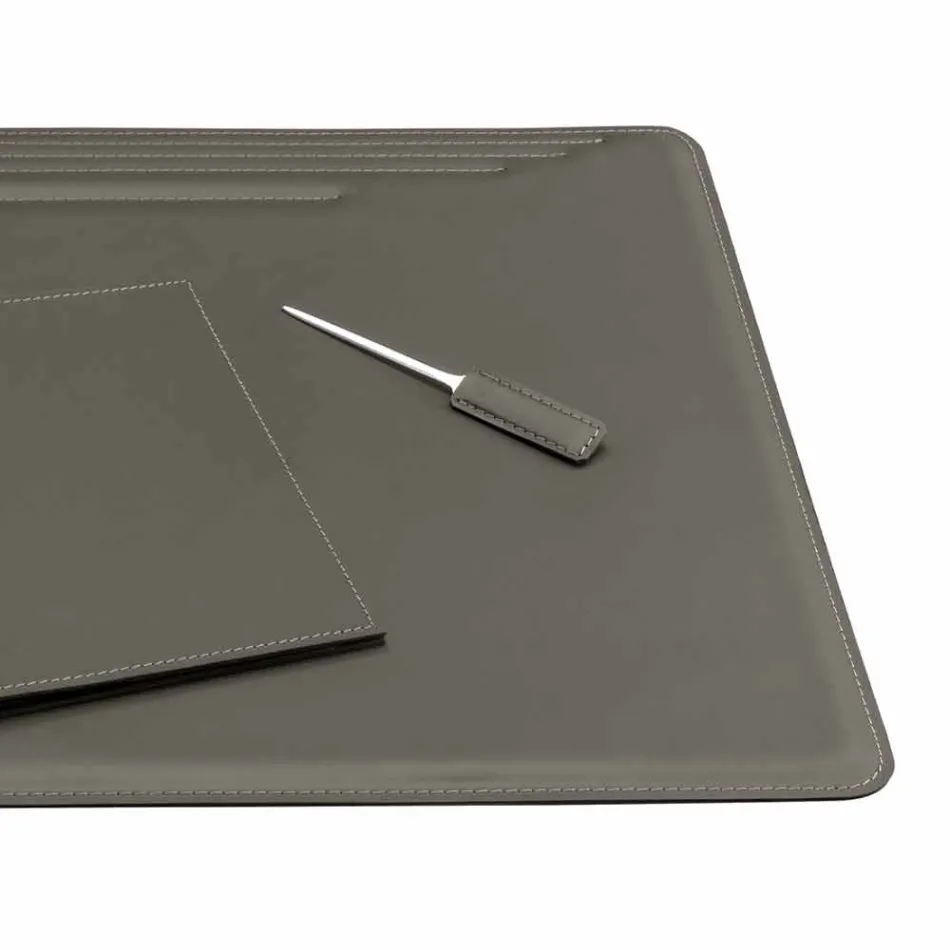 Accessori per Scrivania in Cuoio Rigenerato da 5 Pezzi Made in Italy - Ebe Viadurini