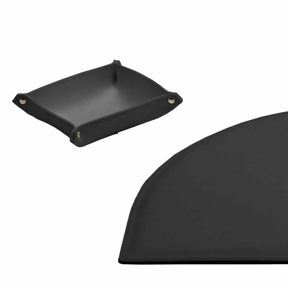 Accessori per Scrivania in Cuoio Rigenerato da 5 Pezzi Made in Italy - Medea Viadurini