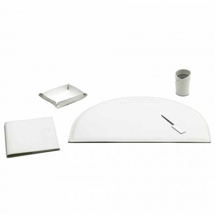 Accessori per Scrivania in Cuoio Rigenerato da 5 Pezzi Made in Italy - Medea Viadurini