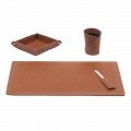 Accessori Scrivania in Cuoio Rigenerato, 4 Pezzi, Made in Italy  - Ascanio