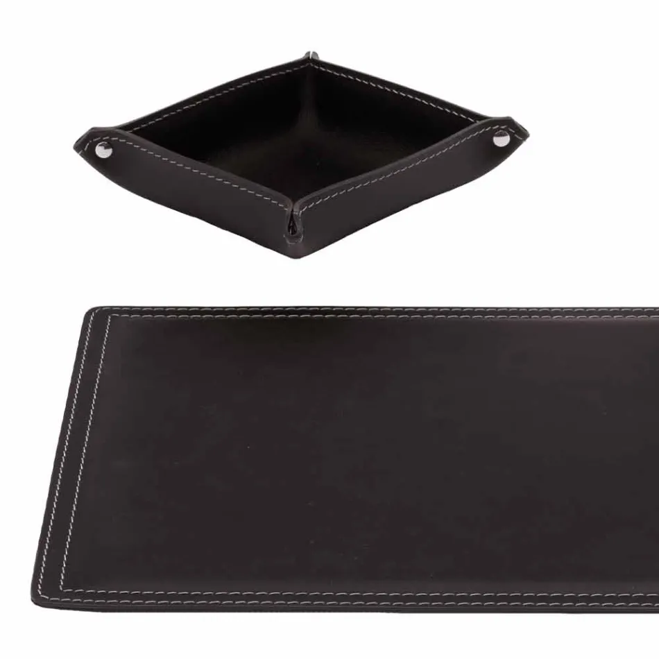 Accessori Scrivania in Cuoio Rigenerato da 4 Pezzi Made in Italy  - Ascanio Viadurini