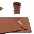 Accessori Scrivania in Cuoio Rigenerato da 5 Pezzi Made in Italy  - Ascanio Viadurini