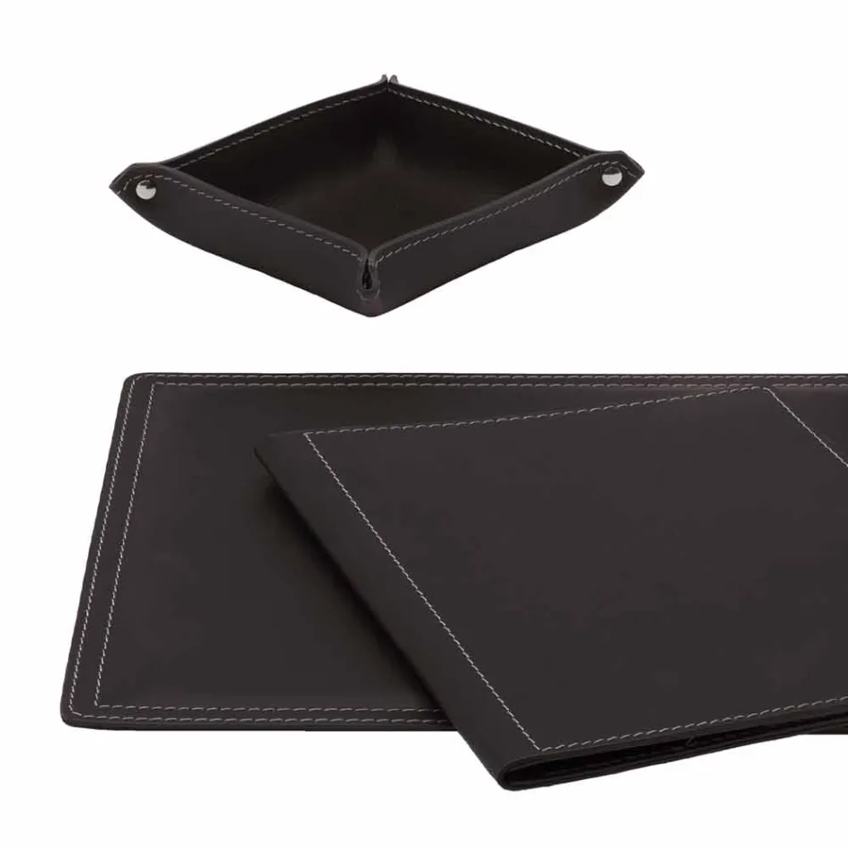 Accessori Scrivania in Cuoio Rigenerato da 5 Pezzi Made in Italy  - Ascanio Viadurini