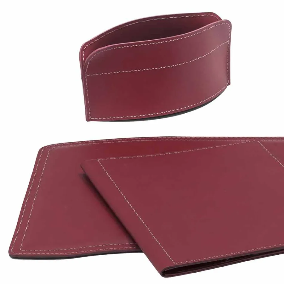 Accessori Scrivania in Cuoio Rigenerato da 5 Pezzi Made in Italy - Brando Viadurini