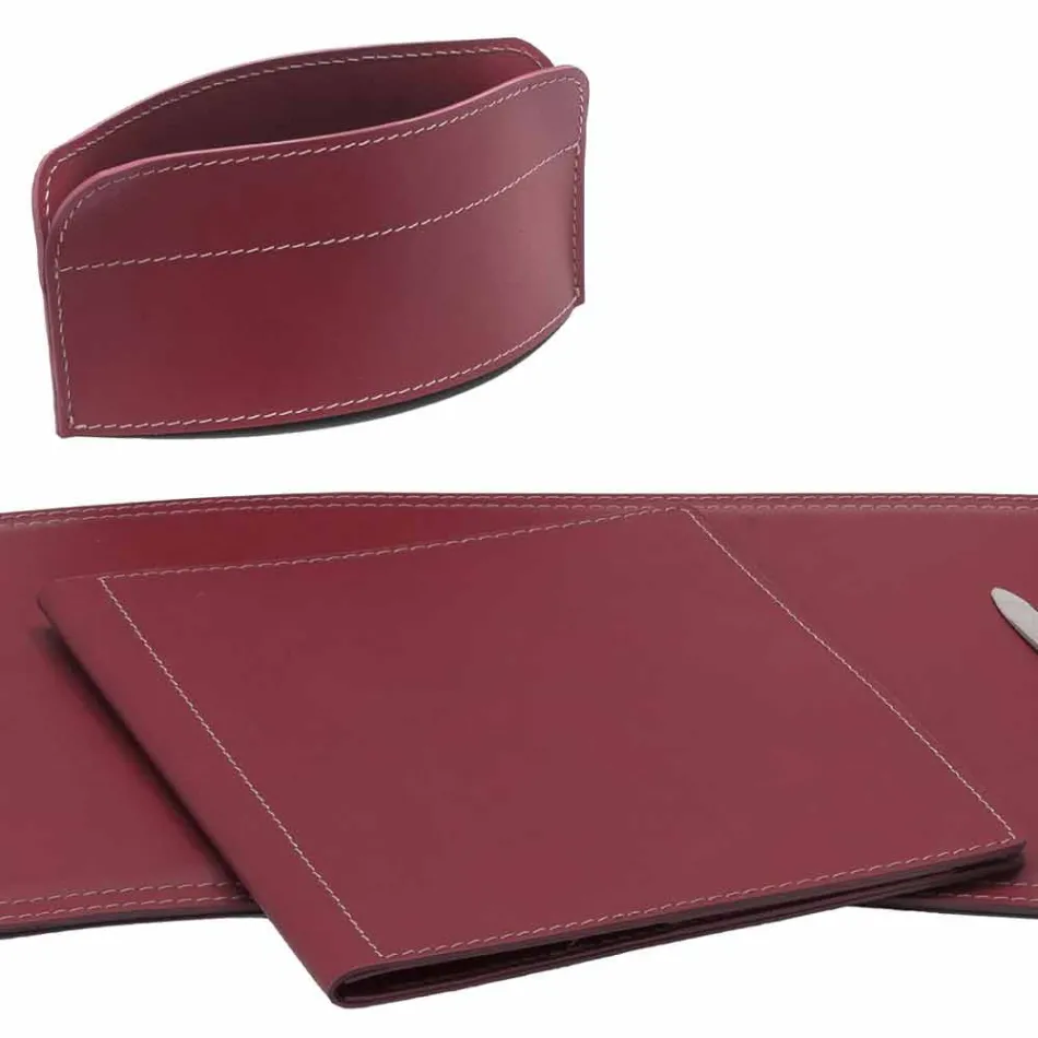 Accessori Scrivania in Cuoio Rigenerato da 5 Pezzi Made in Italy - Brando Viadurini