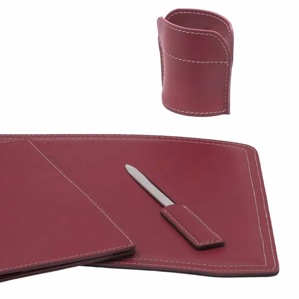 Accessori Scrivania in Cuoio Rigenerato da 5 Pezzi Made in Italy - Brando Viadurini