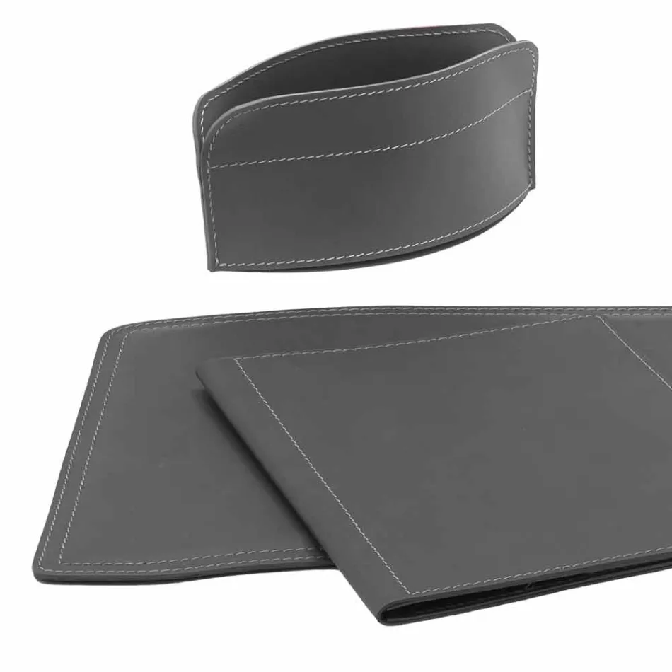 Accessori Scrivania in Cuoio Rigenerato da 5 Pezzi Made in Italy - Brando Viadurini