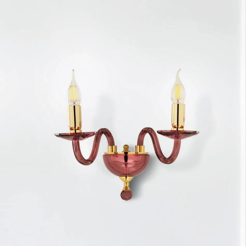 Applique 2 Luci Classica in Vetro Italiano a Mano e Metallo Oro - Oliver Viadurini