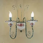 Applique 2 Luci in Ceramica Decorata a Mano e Ottone Anticato - Sanremo Viadurini