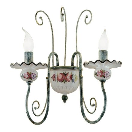 Applique 2 Luci in Ceramica Decorata a Mano e Ottone Anticato - Sanremo Viadurini