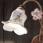 Applique a 2 Luci in Metallo e Ceramica Decorata a Mano con Rosa - Pisa Viadurini