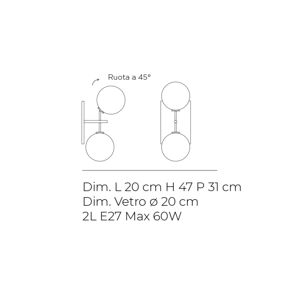 Applique a Due Lumi Piastra Verticale in Vetro e Metallo Made in Italy - Lumira Viadurini