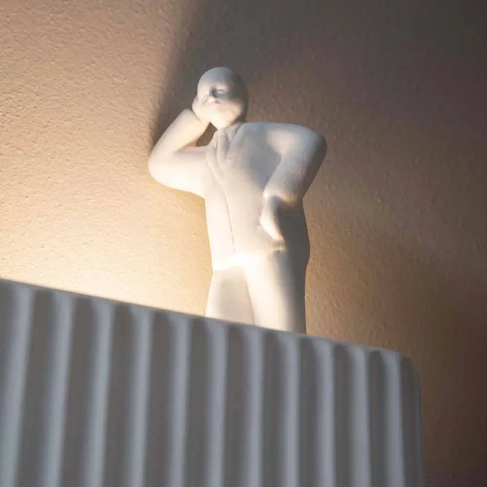 Applique a Muro a 3 Luci Led in Ceramica Bianca Opaca con Umarell - Ometto Viadurini