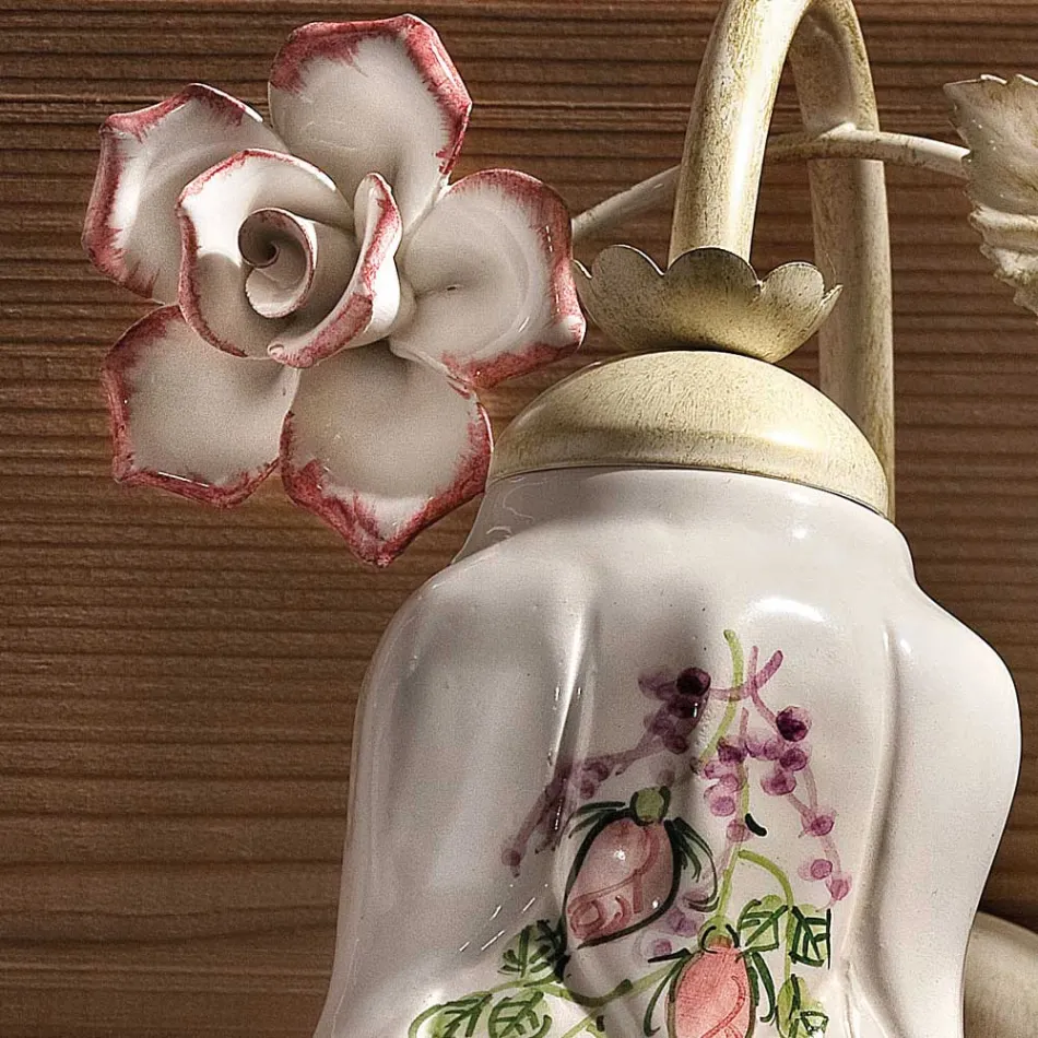 Applique a Muro in Metallo e Ceramica Decorata a Mano con Rosa - Pisa Viadurini