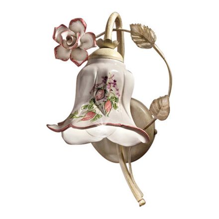 Applique a Muro in Metallo e Ceramica Decorata a Mano con Rosa - Pisa Viadurini