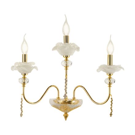 Applique Classica 3 Luci in Vetro, Cristallo e Metallo di Lusso - Flanders Viadurini