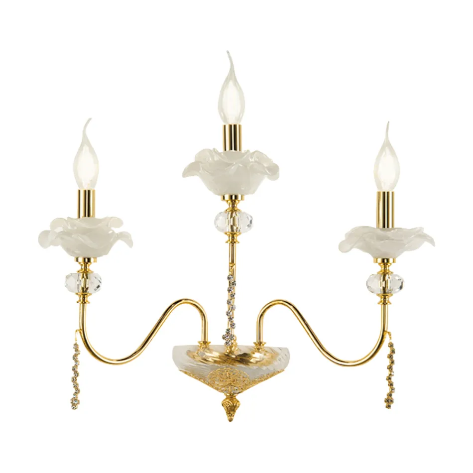 Applique Classica 3 Luci in Vetro, Cristallo e Metallo di Lusso - Flanders Viadurini