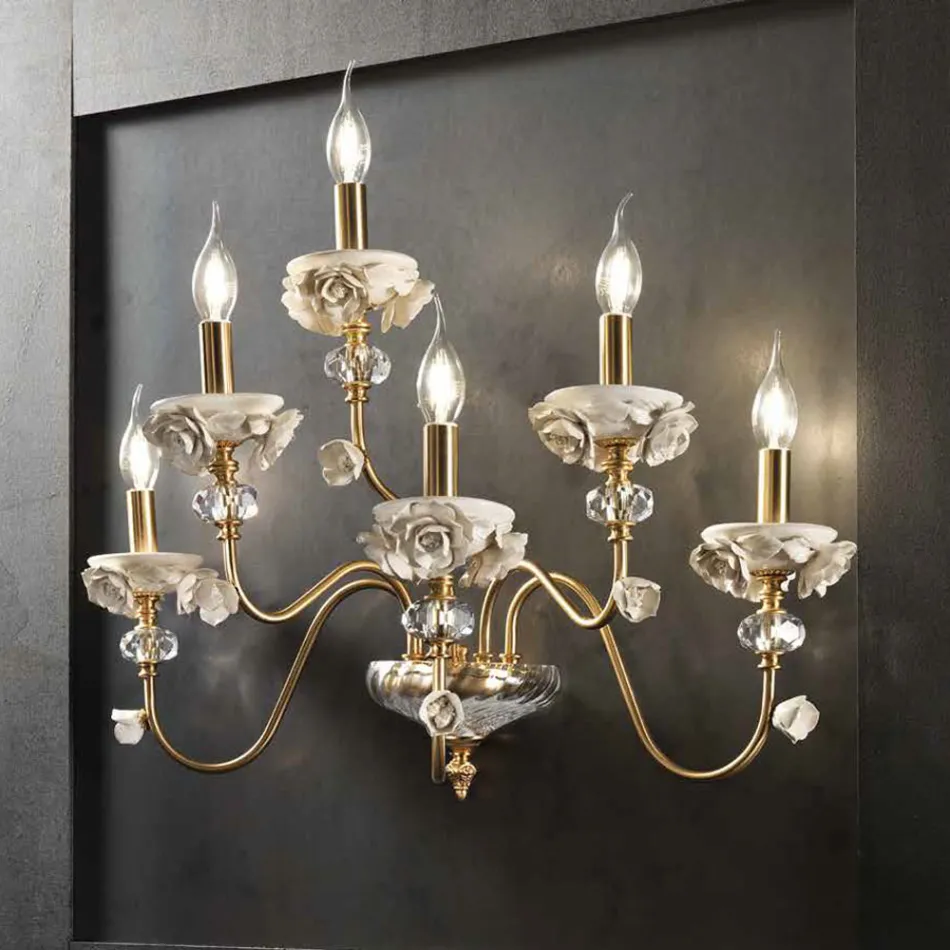 Applique Classica 6 Luci in Porcellana e Vetro Soffiato Lusso - Eteria Viadurini