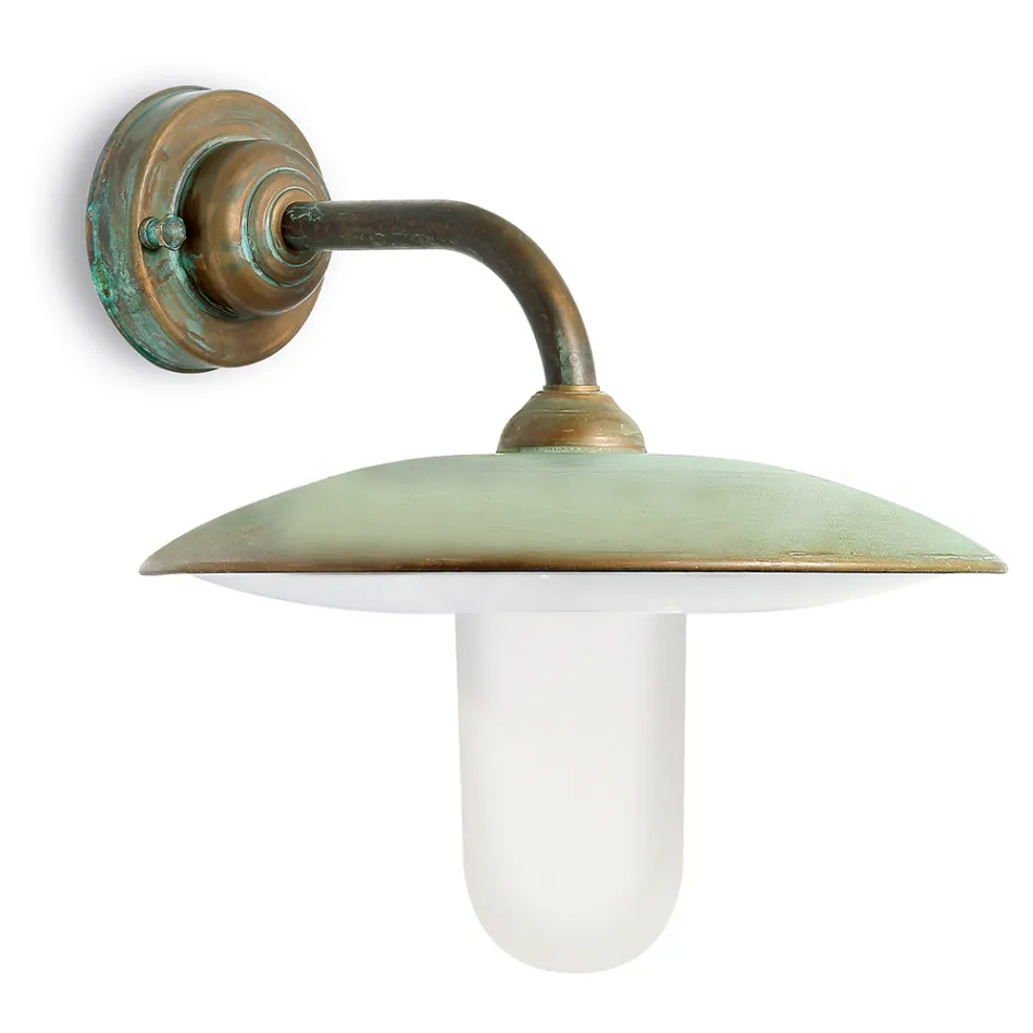 Applique da Esterno in Ottone, Vetro Opale e IP44 Made in Italy - Drago Viadurini