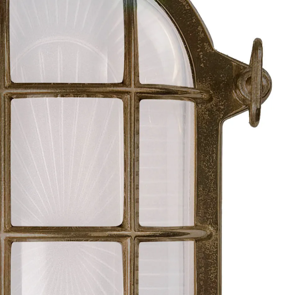 Applique da Esterno in Ottone Vintage con Vetro Opale/Trasparente - Sirena Viadurini