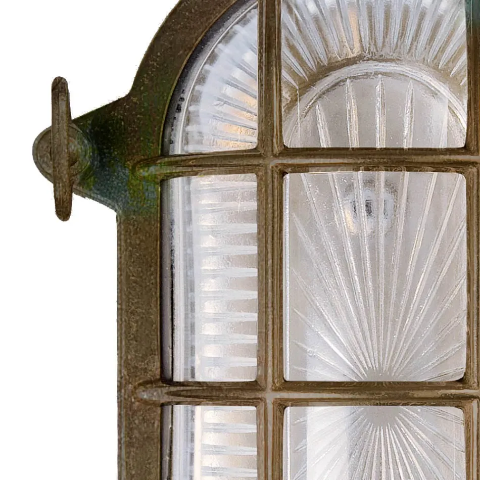 Applique da Esterno in Ottone Vintage con Vetro Opale/Trasparente - Sirena Viadurini