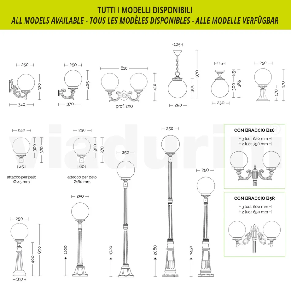 Applique da Giardino in Alluminio Bianco con Sfera Opale - Trovabianco Viadurini