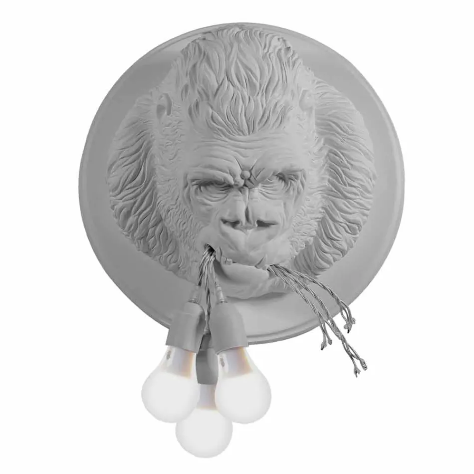 Applique da Parete a 3 Luci in Ceramica Gorilla Grigio o Bianco Design - Rillago Viadurini