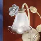 Applique in Ferro e Vetro Sabbiato con Rosa di Decoro in Ceramica - Siena Viadurini