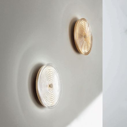 Applique in Metallo Verniciato e Vetro Decorato a Righe Concentriche - Bagolaro Viadurini