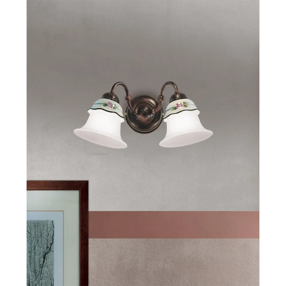Applique Vintage Ferro, Vetro e Ceramica Decoro Dipinto a Mano - Ferrara Viadurini