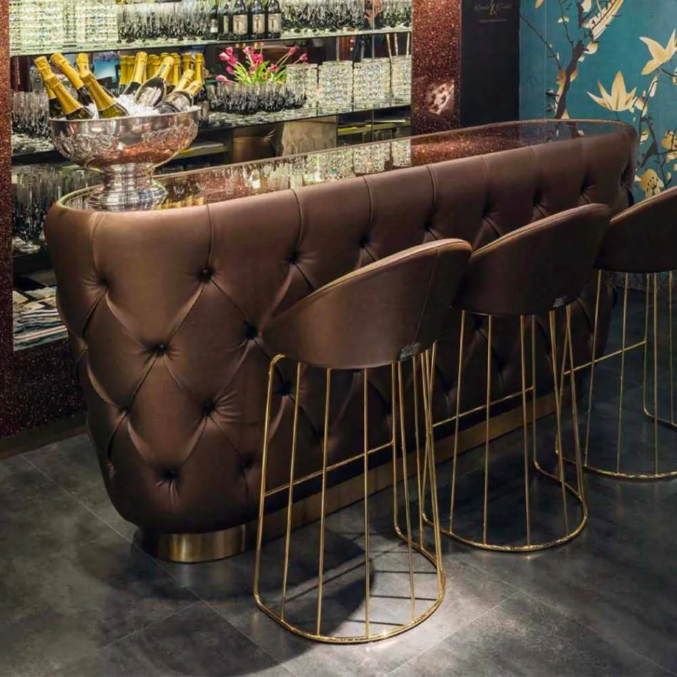 Bancone Bar con Piano in Vetro Glitter Realizzato in Italia, di Lusso - Calcutta Viadurini