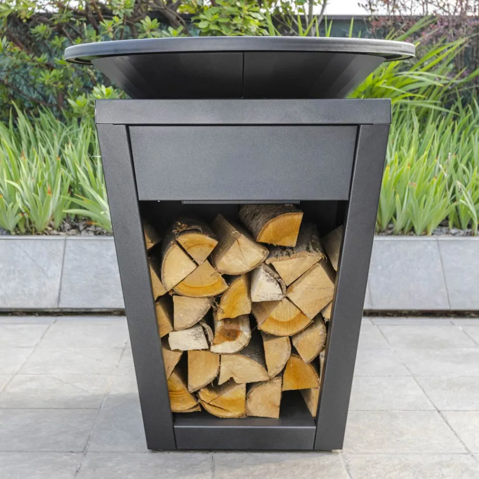 Barbecue a Legna con Piastra Cottura e Vano Porta Legna - Ferran Viadurini