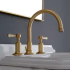 Batteria Lavabo 3 Fori Bocca Alta con Scarico Ottone Made in Italy - Red Viadurini