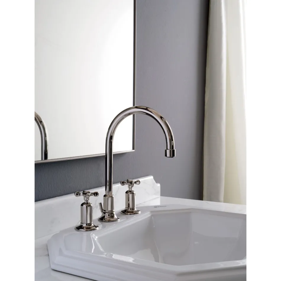 Batteria Lavabo 3 Fori Bocca Alta in Finitura Nichel Made in Italy - Red Viadurini