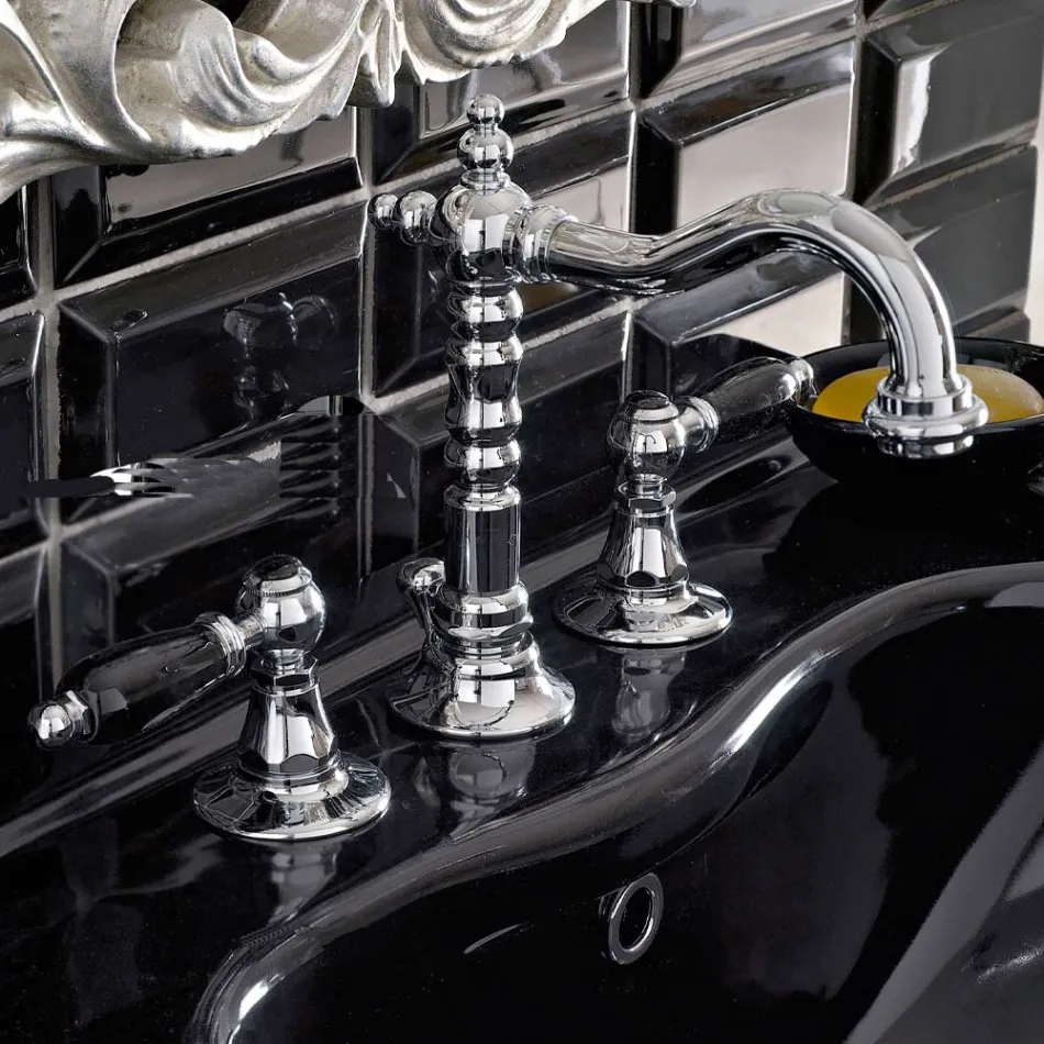 Batteria Lavabo 3 Fori con Scarico Ottone Stile Classico Artigianale - Noriana Viadurini