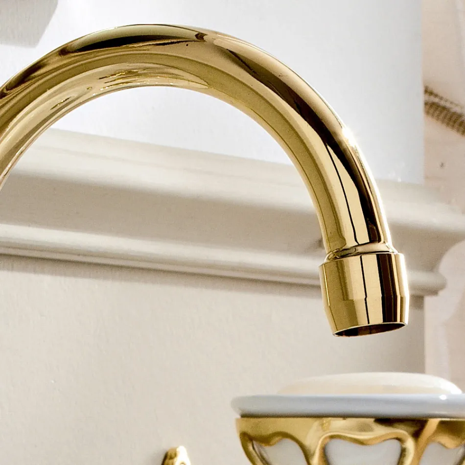 Batteria Lavabo a 3 Fori Bocca Alta in Ottone Fatto a Mano Classico - Fioretta Viadurini