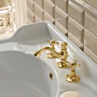 Batteria Lavabo a 3 Fori con Scarico in Ottone Fatto a Mano Classico - Fioretta Viadurini