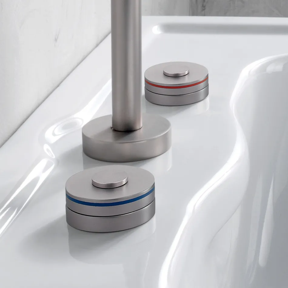 Batteria Lavabo Moderna 3 Fori con Linee Rosso e Blu Made in Italy - Quito Viadurini