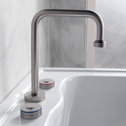 Batteria Lavabo Moderna 3 Fori con Linee Rosso e Blu Made in Italy - Quito Viadurini